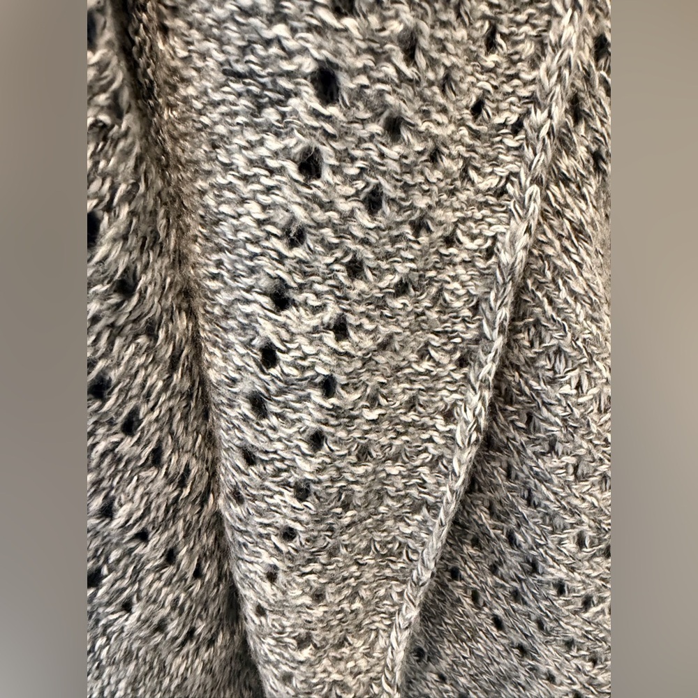 Debbie Morgan Gray Open Knit Cardigan Waterfall Draped Sweater | M - Picture 2 of 8